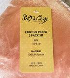 New Soft and Cozy Brand 18" x 18" Pink Faux Fur Decorative Pillow Pack Set of 2