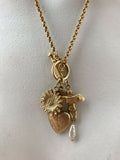Vintage Signed AriZona Company Gold Tone Faux Pearl Charm Necklace
