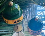 Vintage Hand Painted Green Yellow BOAC Jal Air France Glass Hat Figurine 2 Set
