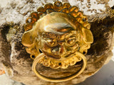 Vintage Gold Tone Brass Asian Lion Foo Dog Door Handle Knock Fu Decor Knocker