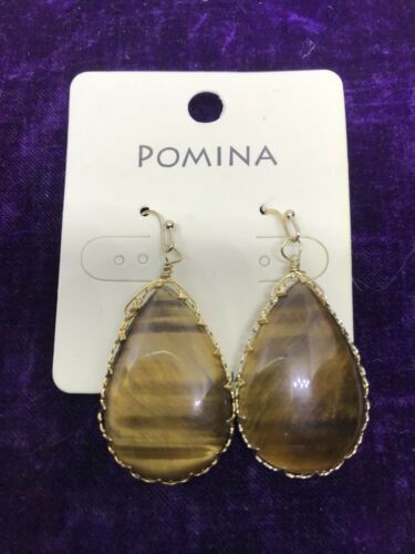 Large Tiger Eye Teardrop Pomina Hand-Crafted Gold Wire Wrap Stone Earrings