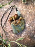 Vintage Green Jade Jadeite Tested Carved Monkey Amulet Pendant Necklace