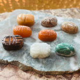 Vintage Egyptian Scarab Beetle Carved Hieroglyphics GemStone Loose Bead Set of 8