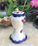 Antique Hand Painted Floral Red Blue Gold Stick Pin Holder USA