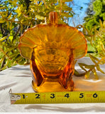 Vintage Amber Yellow Orange Colored Art Glass Turkey Nesting 2 pc Bowl on Nest