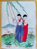 Vintage Asian Woman Hand Stitched Embroidered Silk Wall Art Picture Scroll