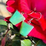 Sterling Silver 925 Trapezoid Jade Tone Green Gem Stone Dangle Earrings 6.5g