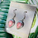 Pink Rhodochrosite Argentina Sterling Silver 925 Teardrop Dangle Earrings 5g