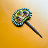 Antique Multi Color Enamel Vintage Ornate Hair Piece Stick Pin Accessory