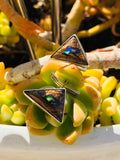Sterling Silver 925 Vintage Opal Gem Stone Triangle Pyramid Cuff Links Uni Mens