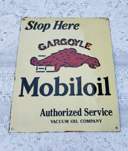 Vintage Gargoyle Mobiloil Authorized Service Vacuum Oil Co Embossed Metal Sign
