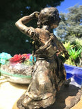 Signed Artist Paul Swan Bronzed Clay Warrior Woman Sculpture