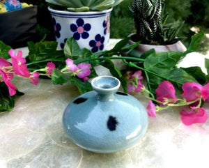 Antique Signed Celadon Crackle Ceramic Asian Vase