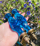 Antique Ornate Cobalt Blue Cut Crystal Brass Door Handles Arizona Castle Rare