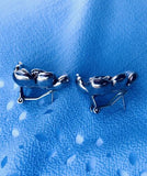 Antique Signed Israel Artisan Sterling Silver Rose Pierced Earrings