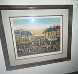 Framed Eugene Valentin Lithograph Market City Scene Signed Numbered Art Picture