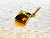 Antique Sterling Silver Signed 925 V-8 Dainty Genuine Amber Charm Pendant