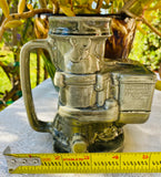 Vintage Artist Signed VK Tardel Moss Green Ceramic Train Engine Drinking Mug Cup