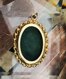 Vintage Gold Filled Green Spinach Jade Tone Oval Stone Pendant