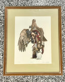 25x21 Guardian Signed Earl J. Cacho Native American Eagle Bird Framed Matted Art