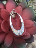 Vintage Reversible Signed MY Sterling Silver Opal + Turquoise Mosiac Pendant