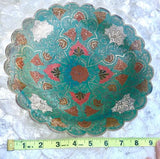 Solid Brass Hand Painted Etched Green Red Floral Beautiful Bowl Made In India