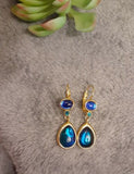Joan Rivers Tear Drop Dangle Pierced Earrings Blue Non Precious Stone Gold Tone
