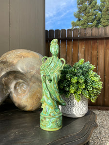 Antique Asian Chinese Woman Green Porcelain Ceramic Art Figurine Statue