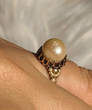 Antique 14K 585 Rose Gold Sunflowers 9mm Pearl Ladies Flower Ring 5g size 4.5
