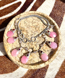 Vintage Rose Quartz & Rubellite Gem Stone Bali Sterling Silver 925 Necklace 34g