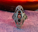 Antique Art Deco Filigree Ornate Sterling Silver 925 3 Stone Ring 3.5g Size 5