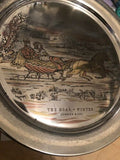 24k Gold On Sterling Silver Danbury Mint Xmas 1972 Currier & Ives The Road Plate