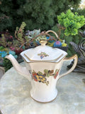 Antique Cambridge Ivory 22 Carat Gold Trim Victorian Floral Teapot With Lid