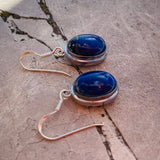 Sterling Silver 925 Blue Lapis Lazuli Oval Gem Stone Dangle Drop Earrings 6.8g