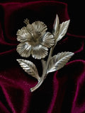 Large Sterling Silver Hibiscus Tropical Flower Etched High Relief Brooch Pin 24g