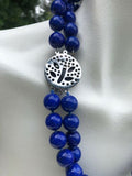 Blue Round Lapis Lazuli Large 14mm Stone Bead knotted 12” Long Necklace Vintage