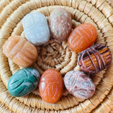 Vintage Egyptian Scarab Beetle Carved Hieroglyphics GemStone Loose Bead Set of 8