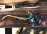 Vintage Austrian Gold Tone Arora Borealis Blue Iridescent Flower Pin Austria