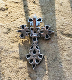 Vintage Sterling Silver 925 Black Onyx Faceted Gem Stone Cross Religious Pendant