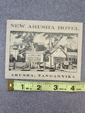New Arusha Hotel Arusha Tanganyika Advertising Luggage Label Sticker Rare