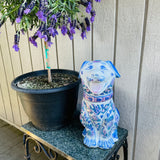 Antique White Pink Purple Blue Porcelain Floral Pattern Signed Dog Cookie Jar