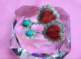 Spiny Oyster Coral Heart Turquoise Stone 1991 Sterling Silver 925 Drop Earrings