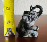 Antique Cute Playful Elephant Metal Iron Metal Charcoal Tone Figurine Sculpture
