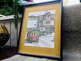 70’s San Francisco Trolly Watercolor Lithograph Signed Debbie Patrick Framed Art