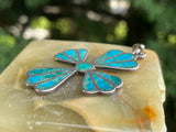 Taxco 925 Sterling Silver Mosaic Turquoise Stone Crucifix Cross Pendant Necklace