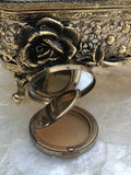 Antique Signed Boucher Porcelain Brass 3 Way Folding Mirror Powder Compact Italy