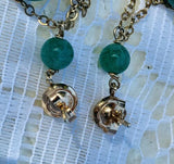 14K Yellow Gold Jade Pierced Dangling Earrings