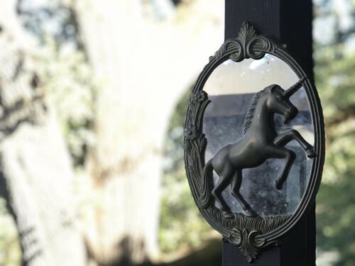 Vintage Ornate Brass Unicorn Horse Mirror