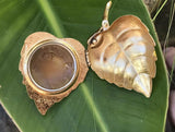 Vintage Gold Tone Leaf Solid Perfume Container Brooch Pin