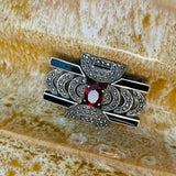 Antique Art Deco Sterling Silver 925 Marcasite Onyx Red Stone Brooch Pin 10.1g